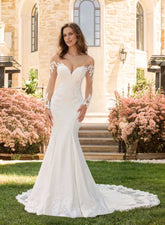 Long Mermaid Sweetheart Satin Tulle Wedding Dress with Appliques Lace